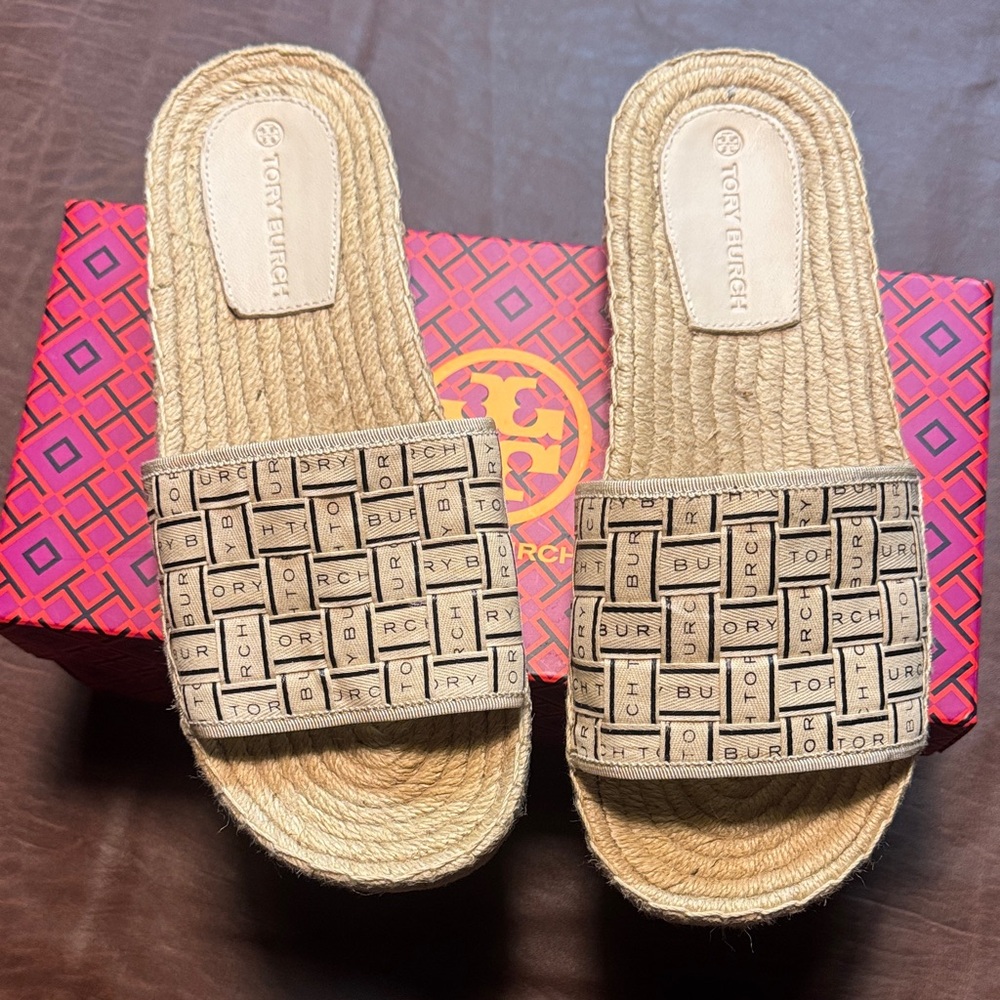 Tory Burch Beige Espadrille Slides